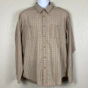 Haggar Life Khaki Button Up Mens XL Orange Tan Plaid Long Sleeve Gorpcore Preppy
